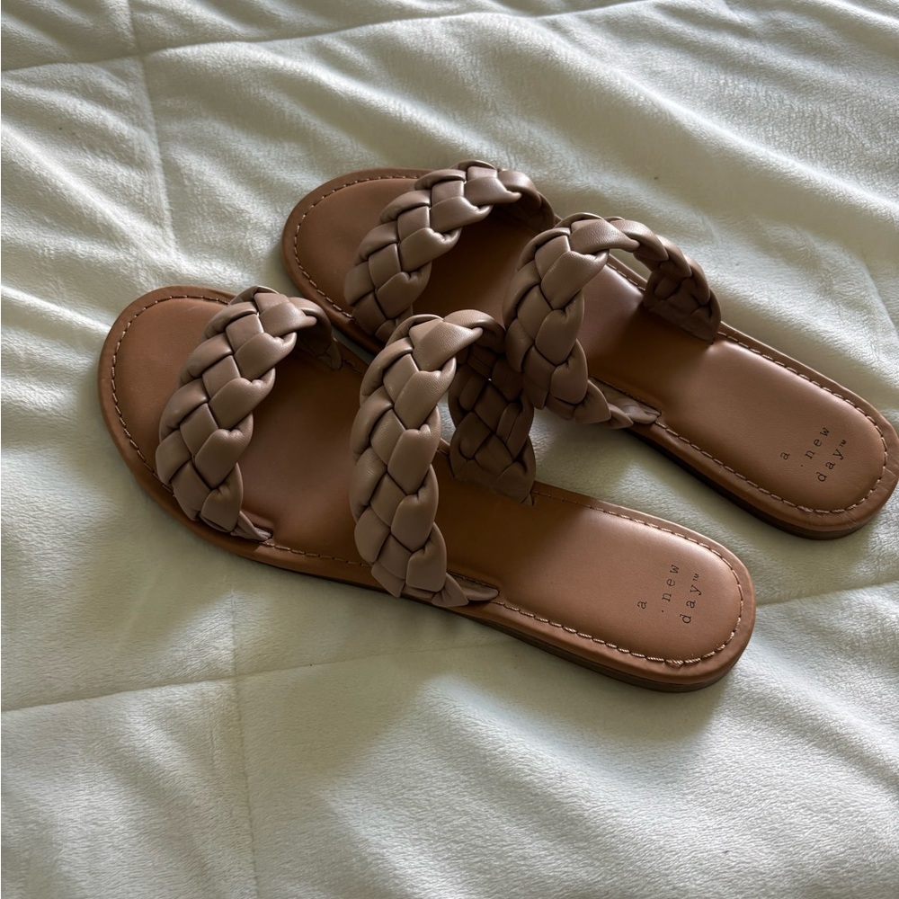A New Day Tan Braided Slide Sandals